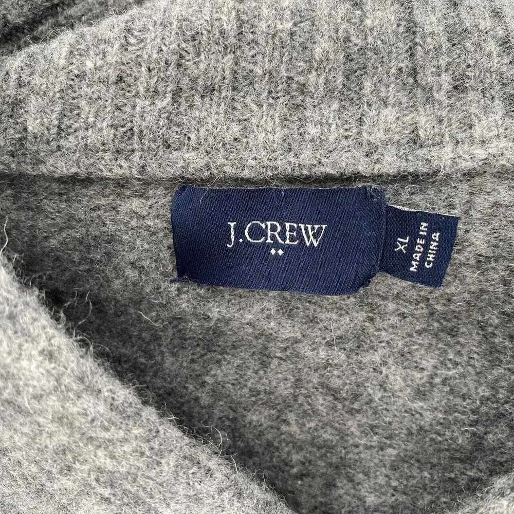 J Crew Fisherman Ragg‎ Sweater Mens XL 100% Lambswool Shawl Collar Gray Grandpa